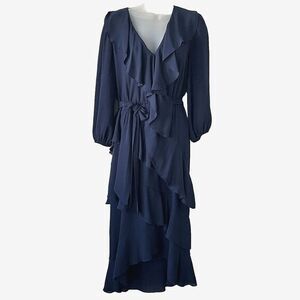 Alice + Olivia Navy Blue Ruffle Midi Dress